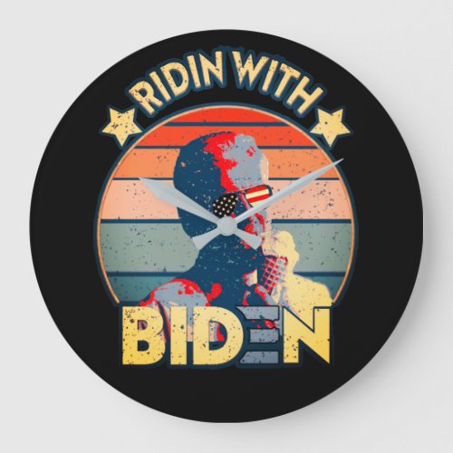 Ridin With Biden Eating Ice_Cream Retro Sunset Large Clock