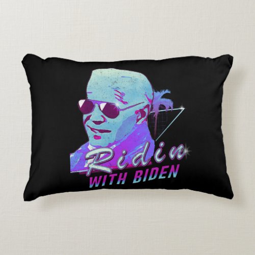 Ridin With Biden Synthwave Outrun Retro Palm Tree Accent Pillow