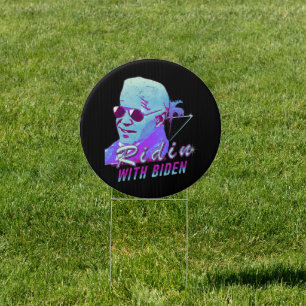 Ridin' With Biden Synthwave Outrun Retro Palm Tree Sign