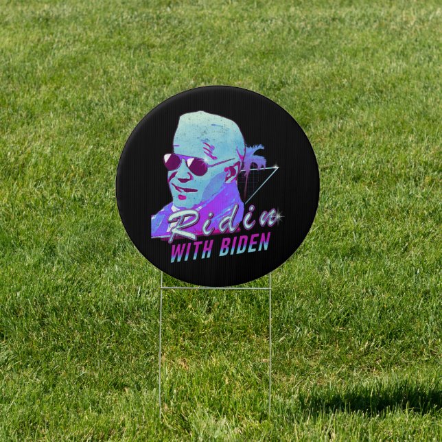 Ridin' With Biden Synthwave Outrun Retro Palm Tree Sign (Insitu)