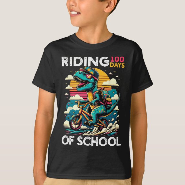 Riding 100 Days Of School Bicycle Cycling Rider Di T-Shirt (Front)