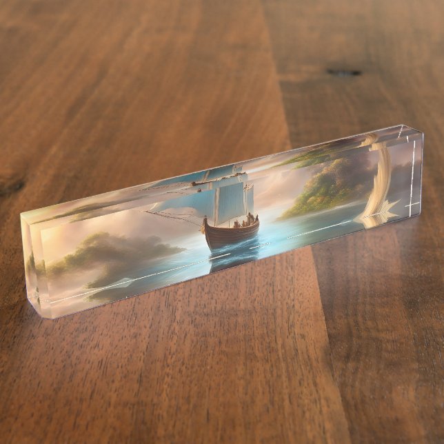 Riding a wave of imagination desk name plate (Side)