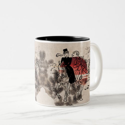 Riding Couple Sketch Horse Bird Sunset  Two_Tone Coffee Mug