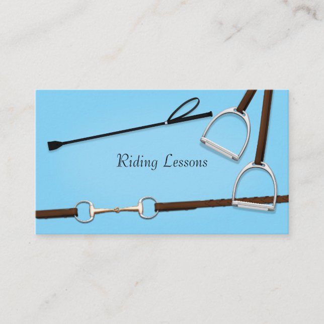 Riding Crop & Horse Tack Blue Equestrian Business Card (Front)