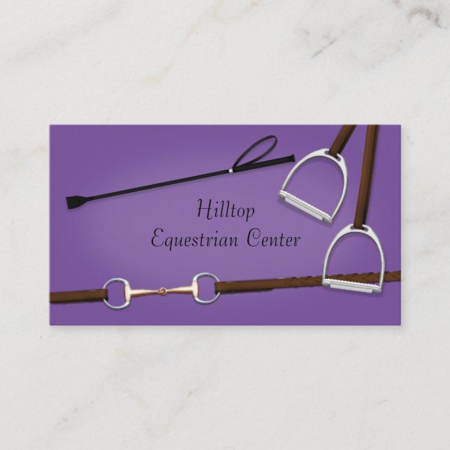Riding Crop & Horse Tack Purple Equestrian Business Card (Front)