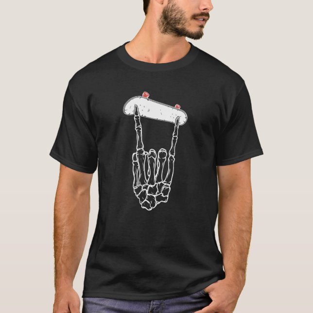 Riding Fingerboard Skeleton Hand Rocks Premium T-Shirt (Front)