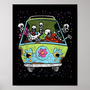 Riding Hippie Van Halloween Costume Retro Bones  Poster
