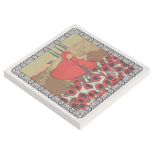 Riding Hood in Red Cape Picking Red Poppy Flowers  Gallery Wrap