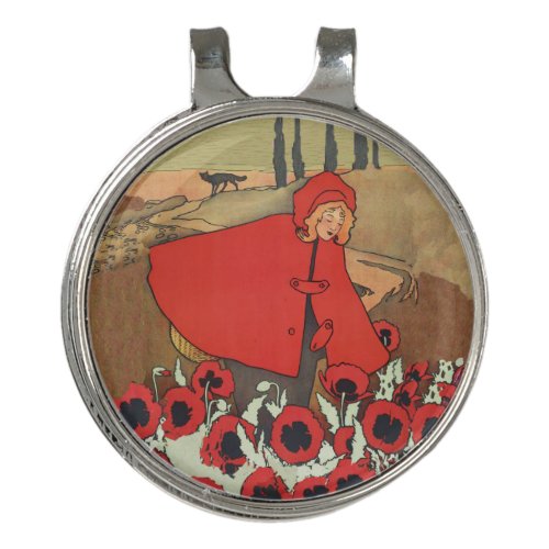 Riding Hood Picking Poppy flowers in a Field Wolf Golf Hat Clip