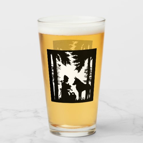Riding Hood Sitting Under Trees Silhouette Wolf Glass