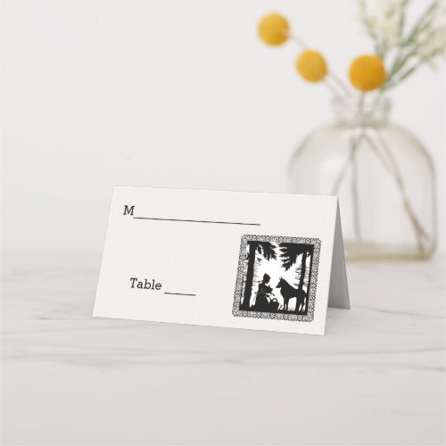 Riding Hood Trees Wolf Fancy Border Black White Place Card