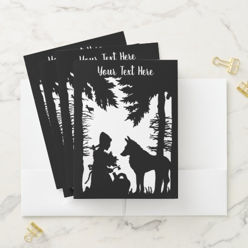 Riding Hood Watering Can Wolf in Woods Black White Pocket Folder