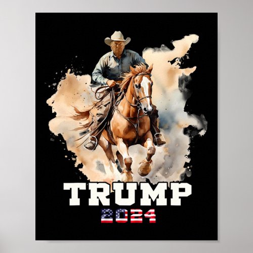 Riding Horse American Flag Cowboy  Poster