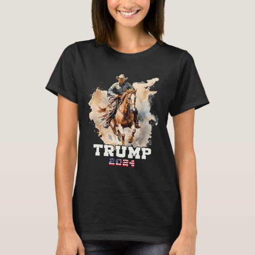 Riding Horse American Flag Cowboy  T_Shirt