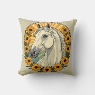 Riding Horse And Black Eyed Susan Flowers Throw Pillow