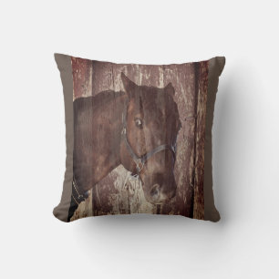 Riding horse brown looking at me with his eyes throw pillow