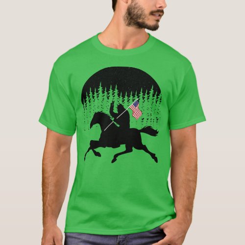Riding Horse Riding Silhouette Usa Flag T_Shirt