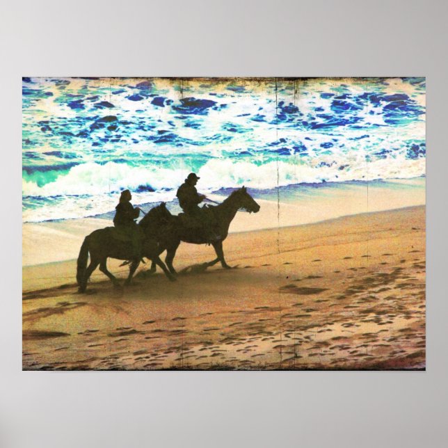 Riding Horses at the Beach Poster (Front)