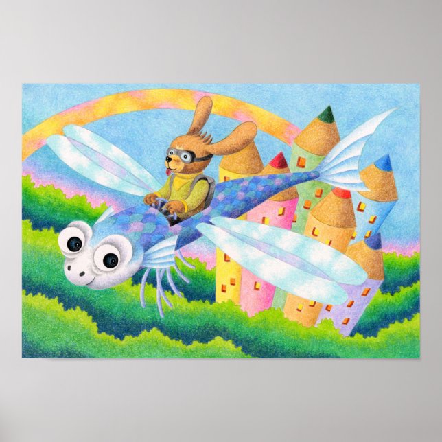 Riding in a fish-shaped glider. poster (Front)