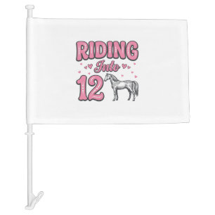 Riding Into 12 Horse Birthday Vector Design_1 Car Flag
