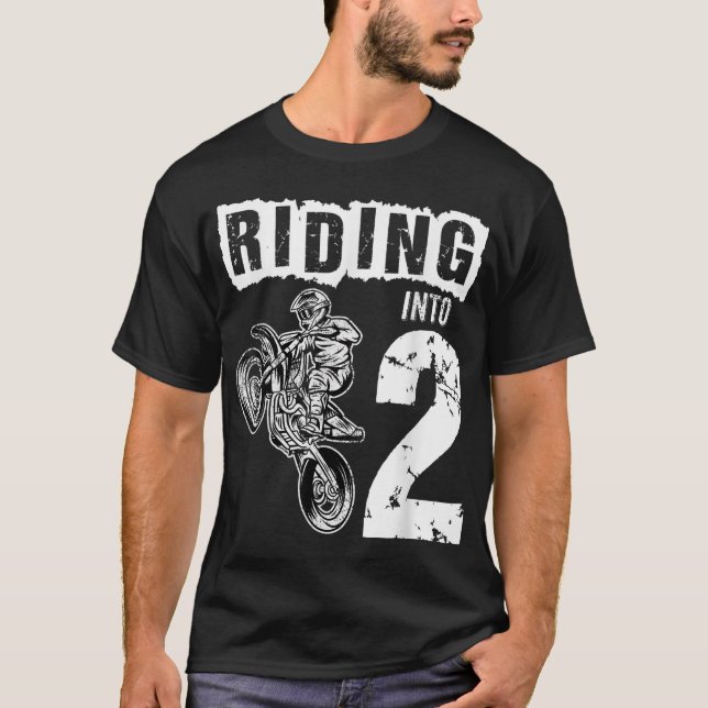 Riding Into 2 Years Old 2nd Birthday Boy Dirt Bike T-Shirt (Front)