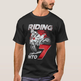 Riding Into 7 Dirt Bike 7 Years Old 7Th Birthday P T-Shirt