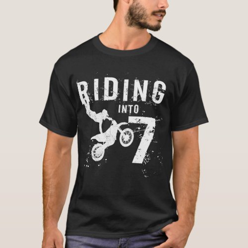 Riding Into 7 Years Old 7th Birthday Boy Dirt Bike T_Shirt