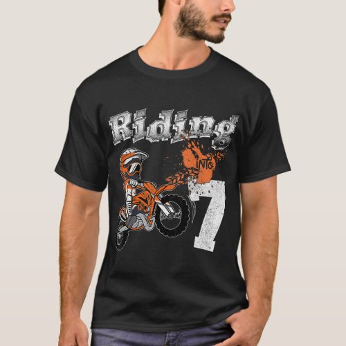 Riding Into 7 Years Old Rider 7th Birthday Dirt Bi T_Shirt