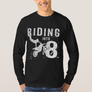 Riding Into 8 Years Old 8th Birthday Boy Dirt Bike T-Shirt
