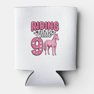 Riding Into 9 Horse Birthday Girl Vintage Shirt De Can Cooler