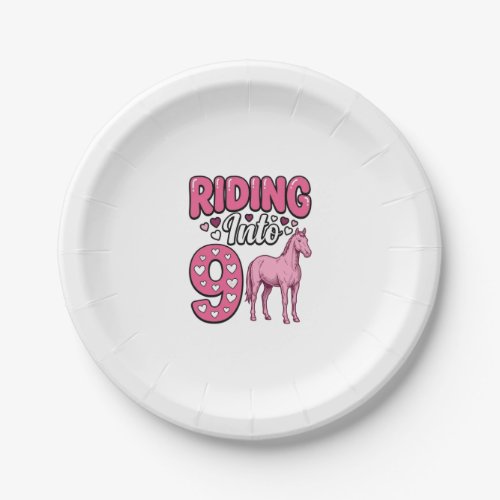 Riding Into 9 Horse Birthday Girl Vintage Shirt De Paper Plates