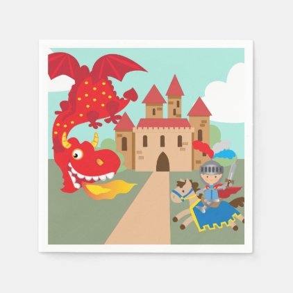 Riding Knight and Red Flying Dragon Paper Napkin