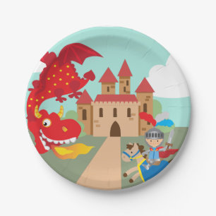 Riding Knight and Red Flying Dragon Paper Plates