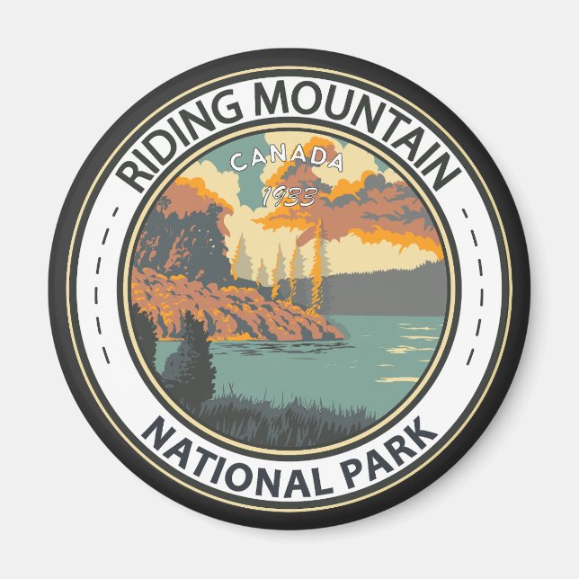 Riding Mountain National Park Canada Vintage Badge Magnet (Front)