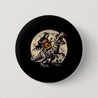 Riding Mummy Dinosaur T Rex Pumpkin Funny Hallowee Button