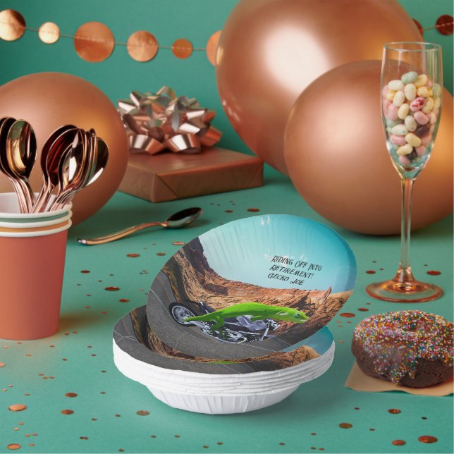 Riding Off Into Retirement Custom Gecko Motorcycle Paper Bowls (Multi)