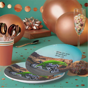 Riding Off Into Retirement Custom Gecko Motorcycle Paper Plates