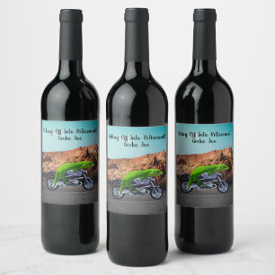 Riding Off Into Retirement Gecko Joe Motorcycle Wine Label