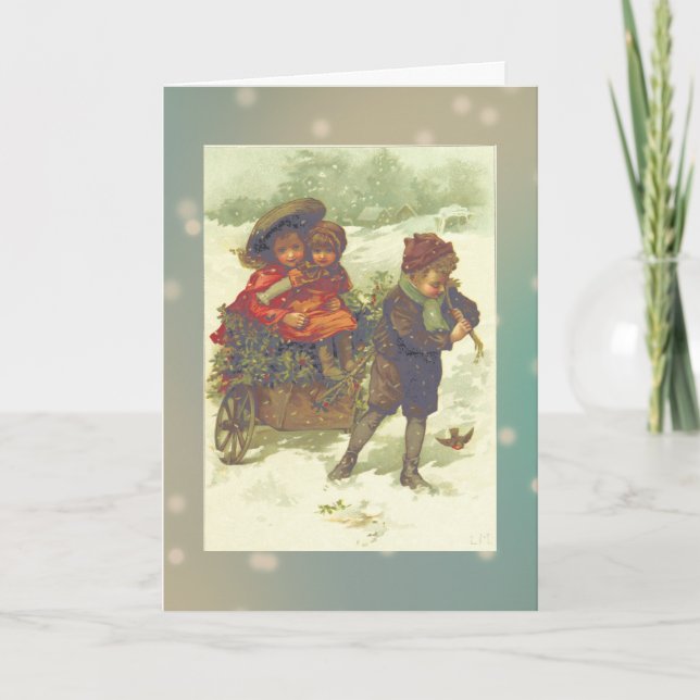 Riding on a Cart of Holly Holiday Card (Front)