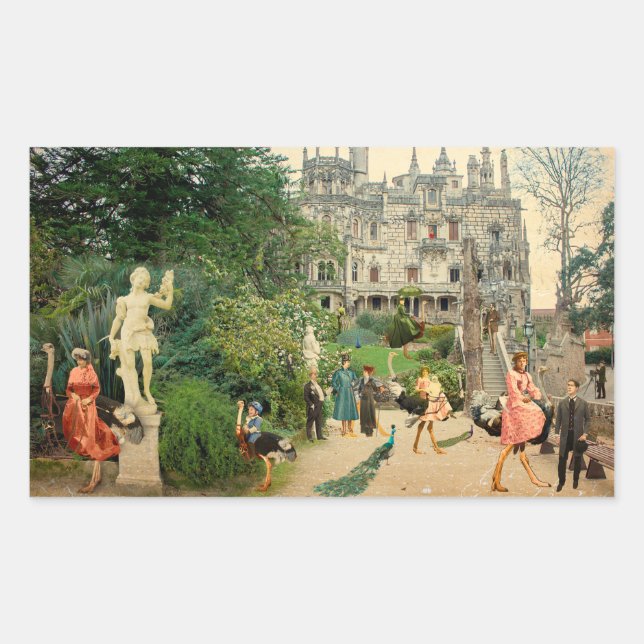 Riding ostriches in A Regaleira (Portugal) Rectangular Sticker (Front)