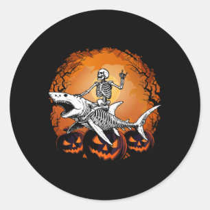 Riding Shark Lazy Halloween Costume Funny Animal Classic Round Sticker