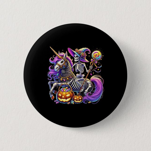Riding Skeleton Unicorn Halloween Costume  Button (Front)