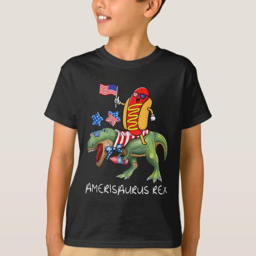 Riding T Rex Dinosaur 4th Of July Amerisaurus Funn T_Shirt