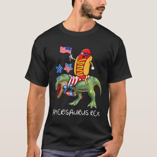 Riding T Rex Dinosaur 4th Of July Amerisaurus Funn T_Shirt