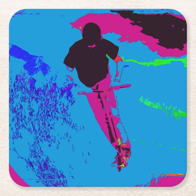 Riding the Galaxy - Scooter Rider  Square Paper Coaster (Front)