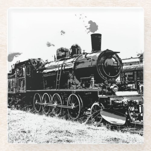 Riding the Rails_ Vintage Steam Train Glass Coaster