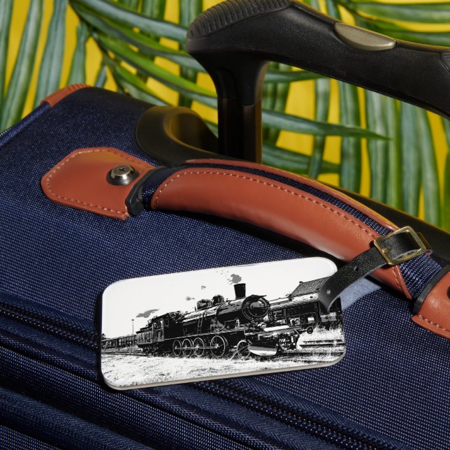 Riding the Rails- Vintage Steam Train  Luggage Tag (Front Insitu 3)