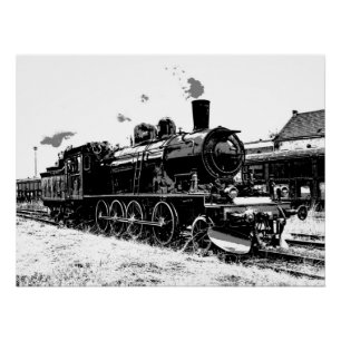 Riding the Rails- Vintage Steam Train Poster