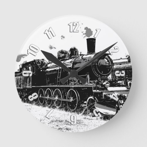 Riding the Rails_ Vintage Steam Train Round Clock