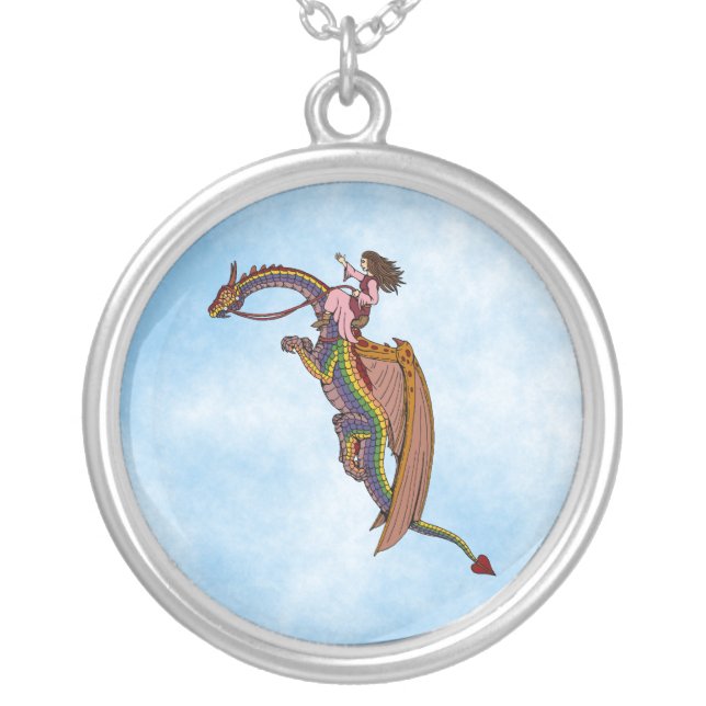Riding the Rainbow Dragon Silver Plated Necklace (Front)